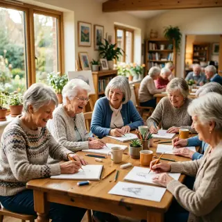 Seniors participating in a group art activity