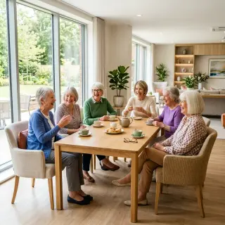A bright and airy activity room in a retirement community
